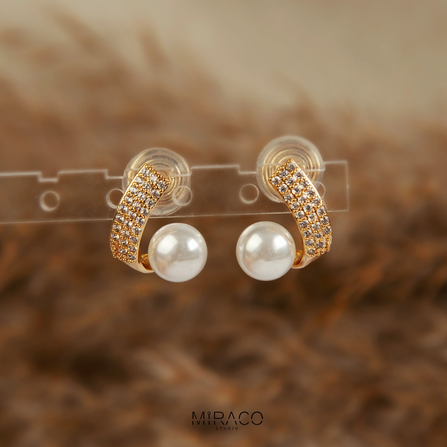 Pearl Studs With Pave Diamond