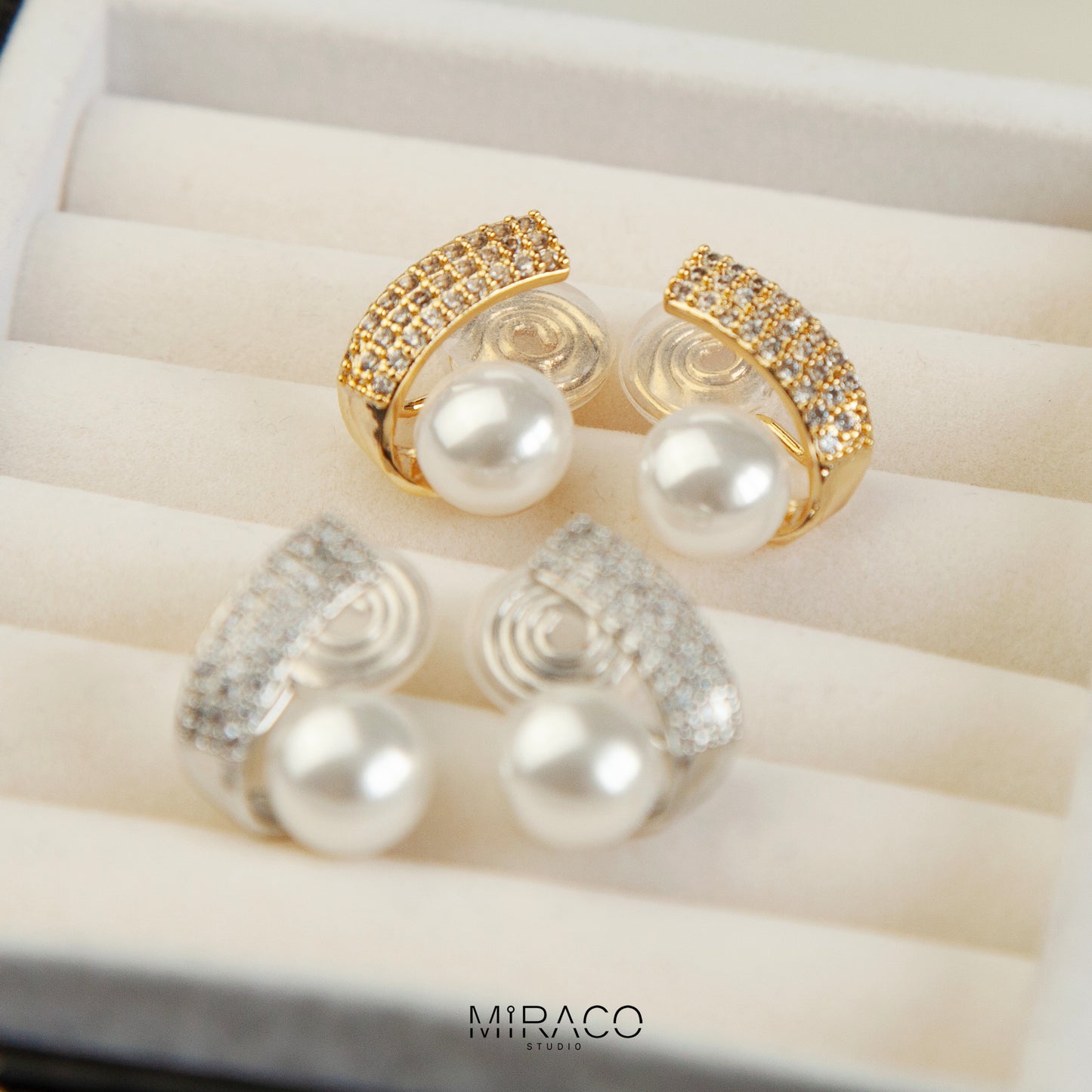 Pearl Studs With Pave Diamond