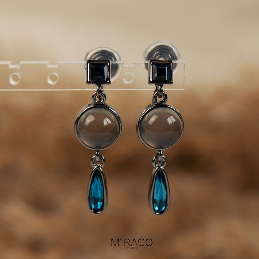 Clip On Navy Blue Diamond Gemstone Earrings