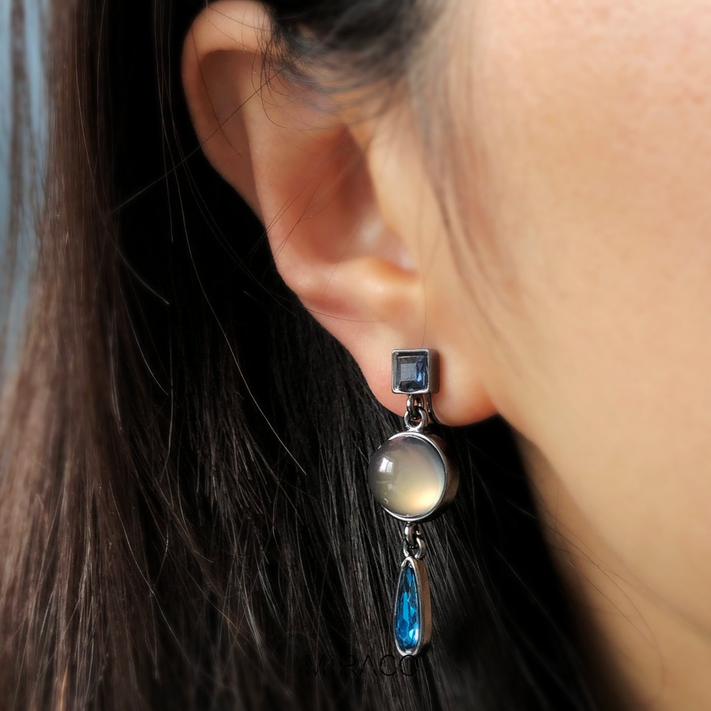 Clip On Navy Blue Diamond Gemstone Earrings