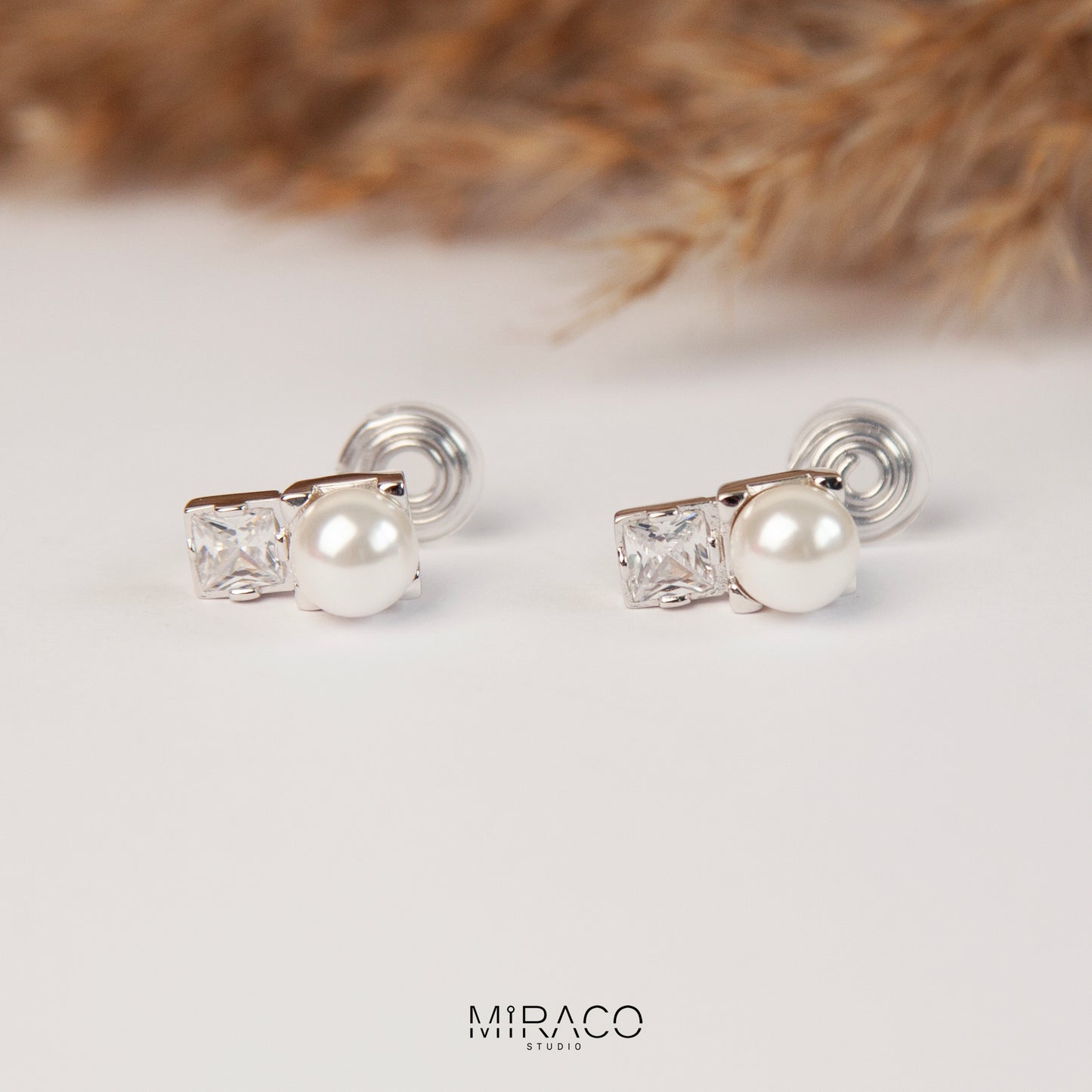 Clip On Pearl Earrings, Pearl CZ Stud Earrings