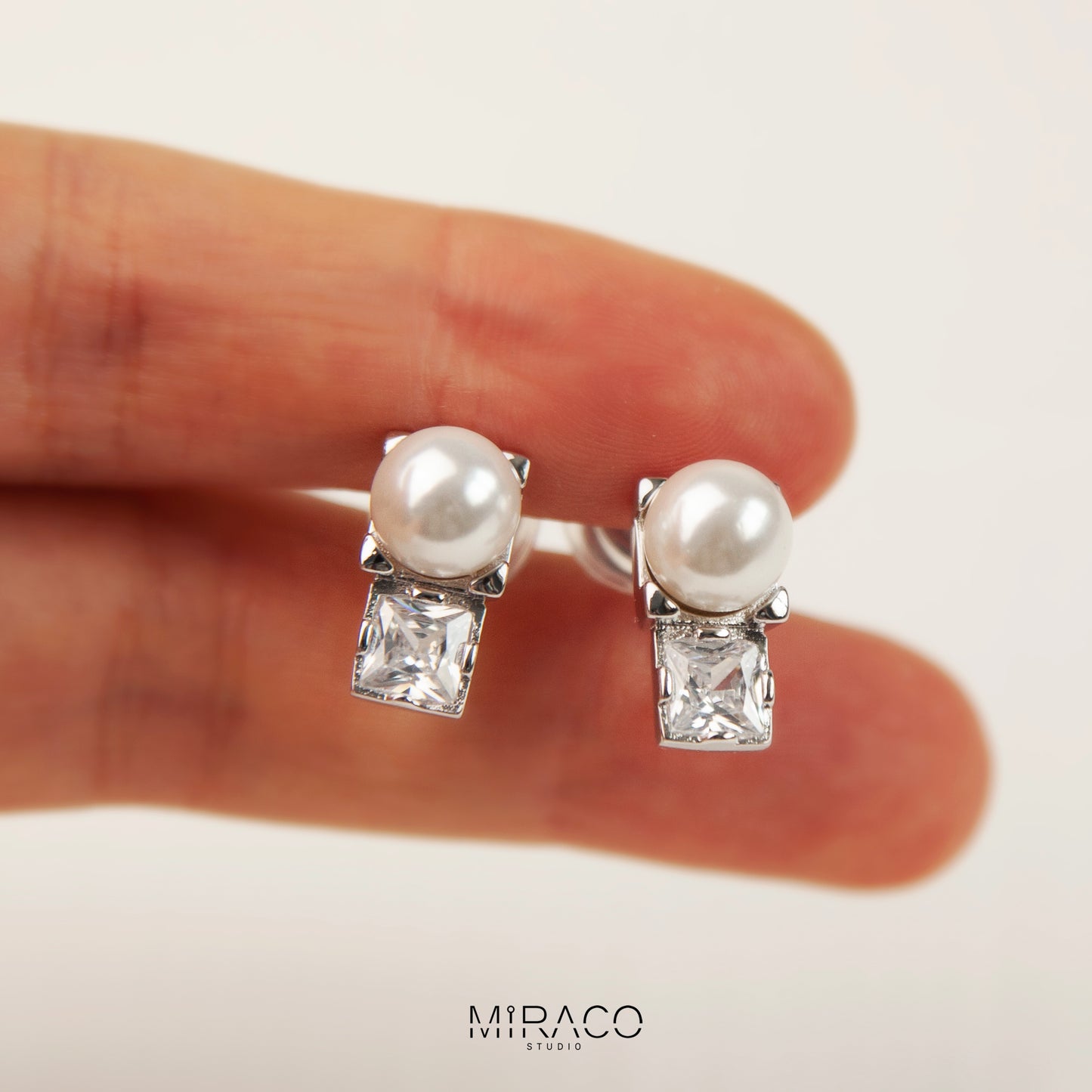 Clip On Pearl Earrings, Pearl CZ Stud Earrings