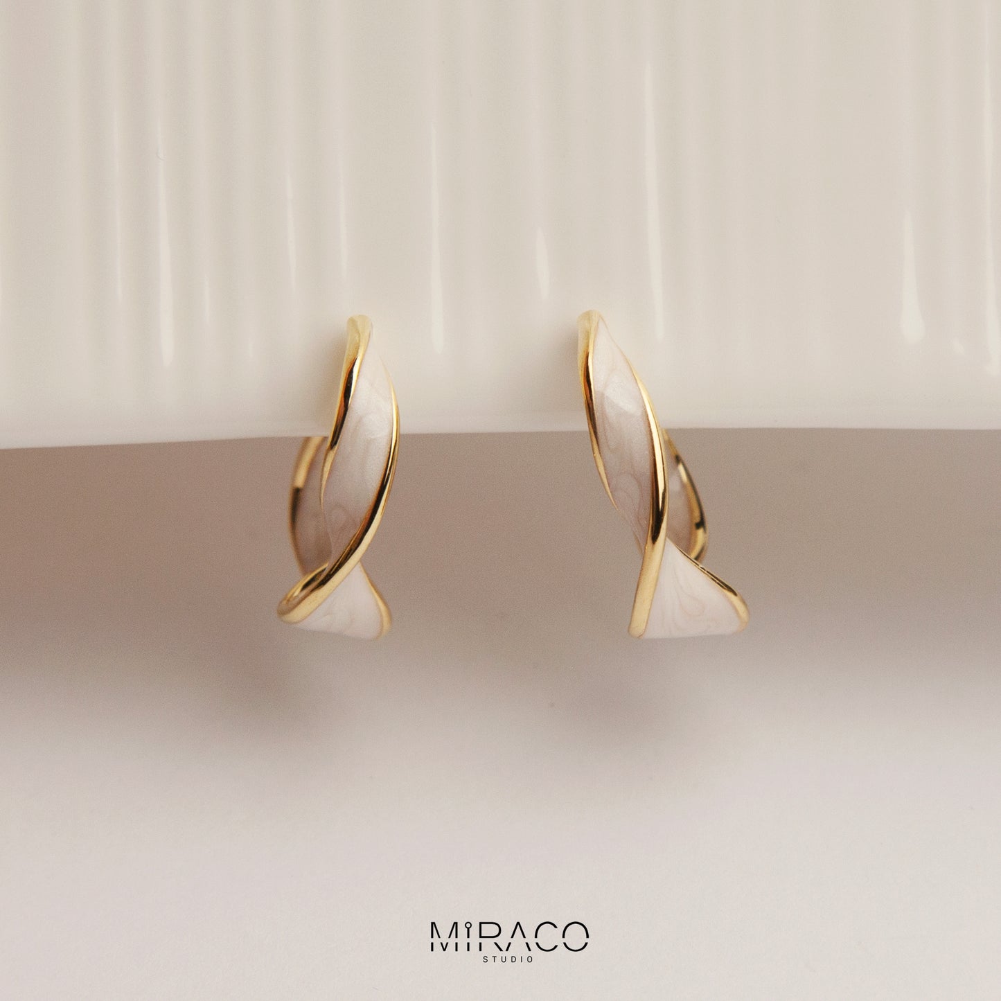 Cream White Clip On Hoop Earrings