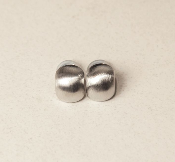 Small Ball Stud Earrings Brushed Metal Effect Clip On Studs