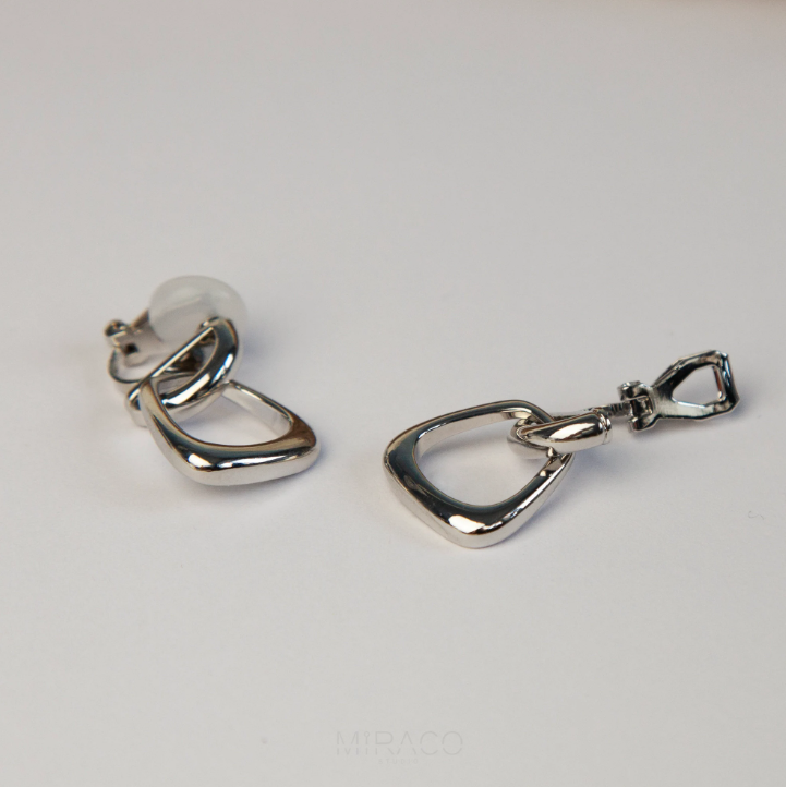 Clip On Dangle Drop Metal Hoop Earrings