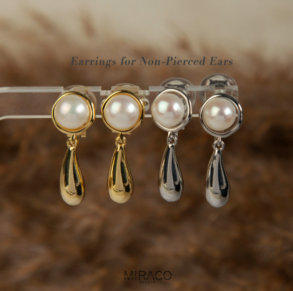 Pearls Dangle Clip On Earrings, Freshwater Pearls Water Droplet Earrings