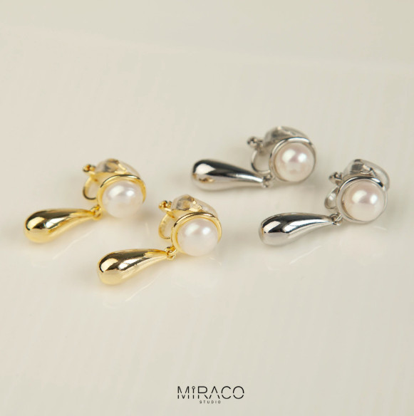 Pearls Dangle Clip On Earrings, Freshwater Pearls Water Droplet Earrings