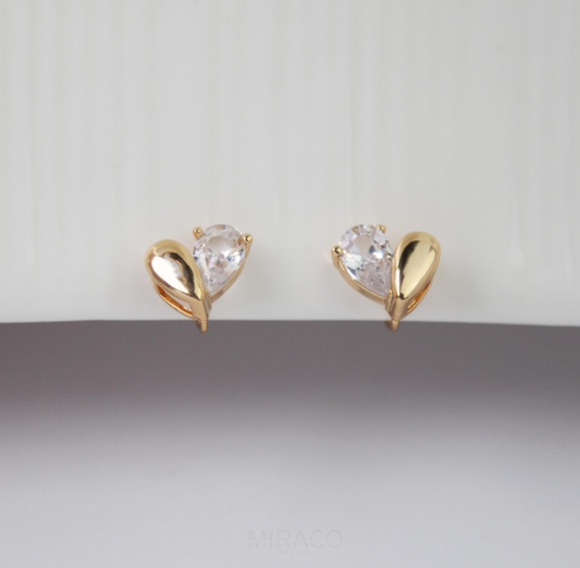 Clip On Heart Stud Earrings, Gold Crystal Heart Earrings