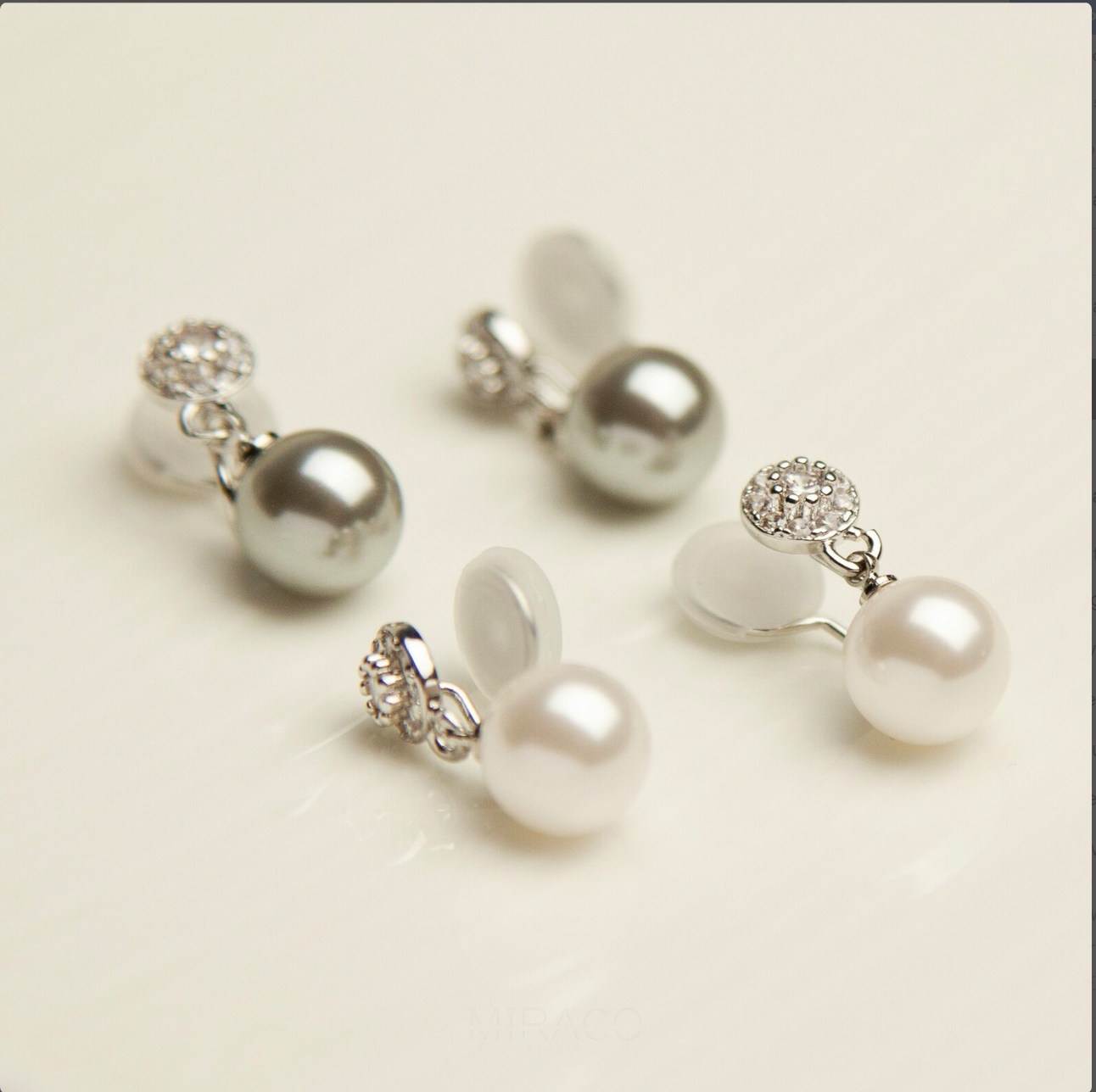 Grey or White Pearls Dangle Clip On Earrings