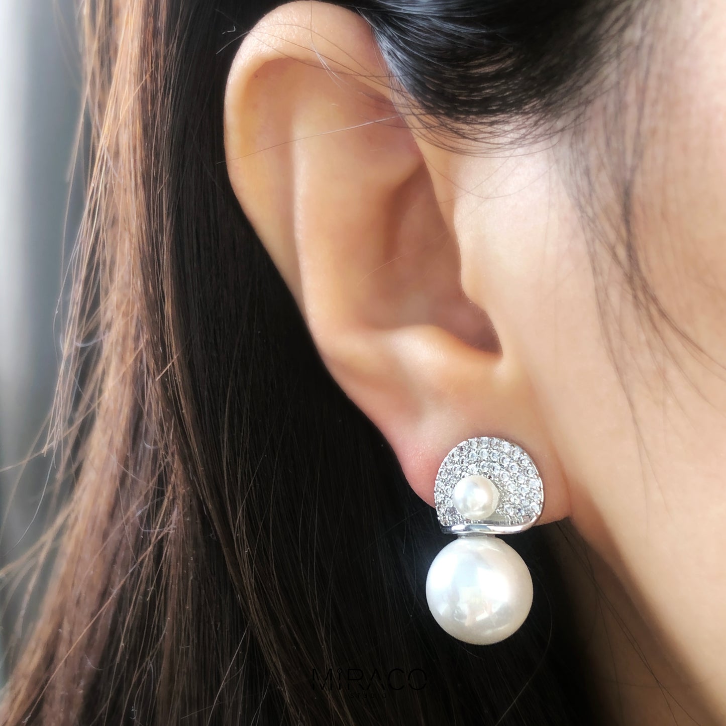 Pearls Dangle Clip On Earrings with Pave Diamond