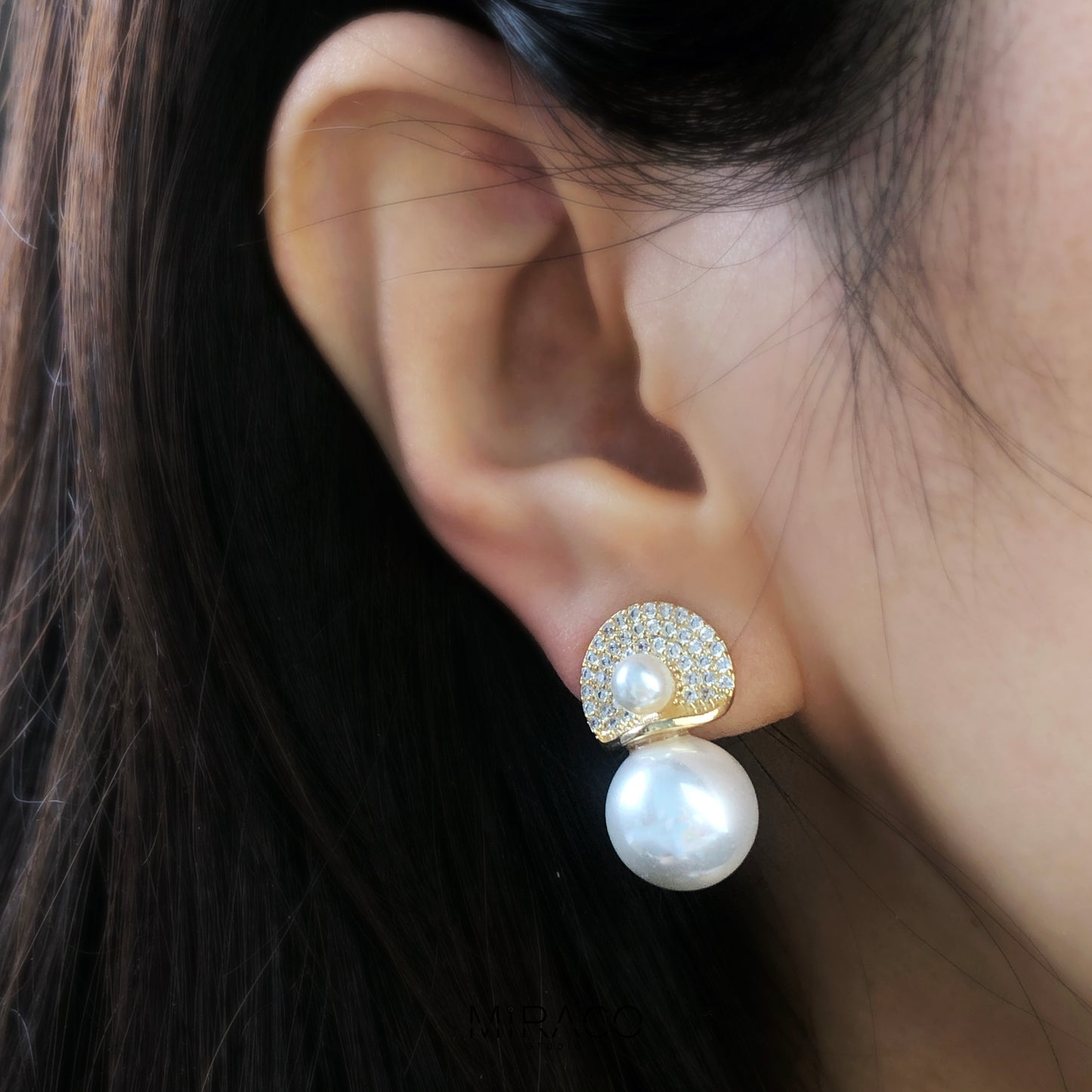 Pearls Dangle Clip On Earrings with Pave Diamond