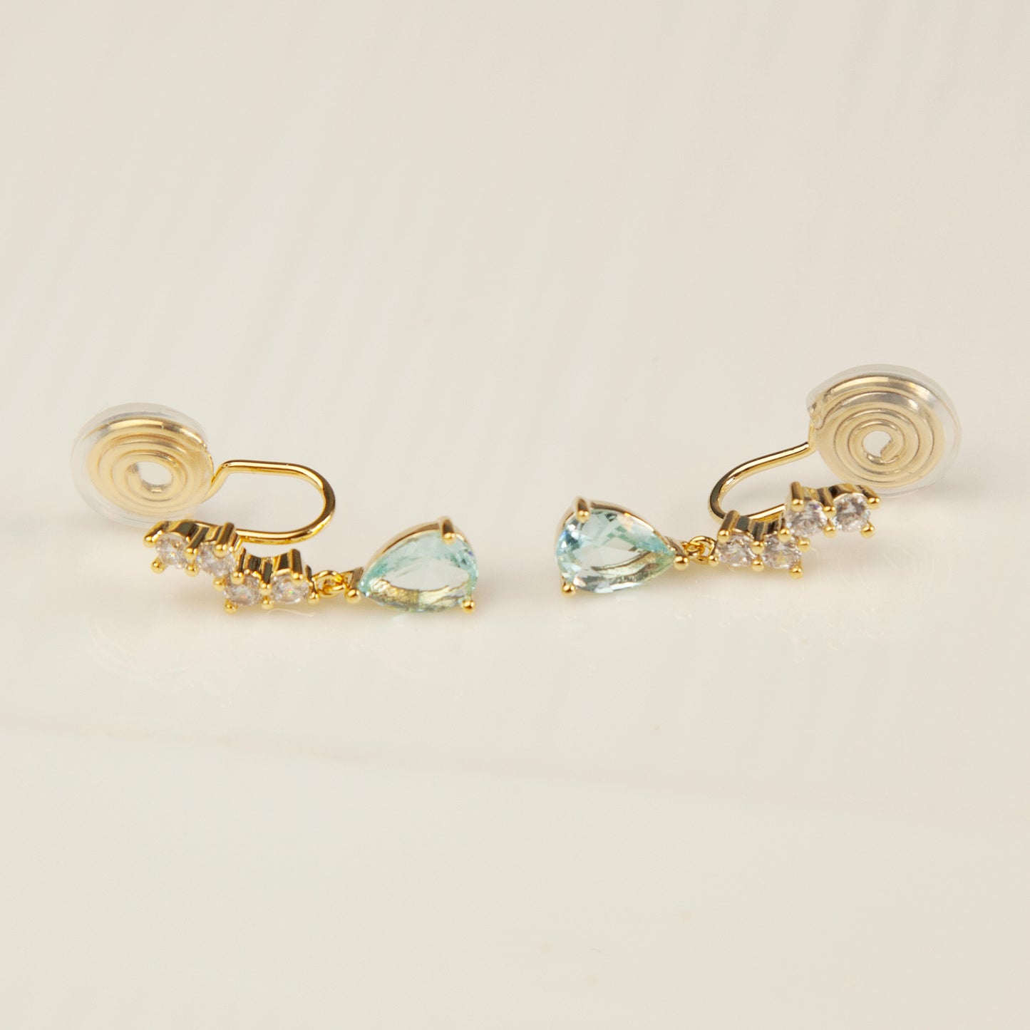 Clip On Diamond Earrings Teal Crystal