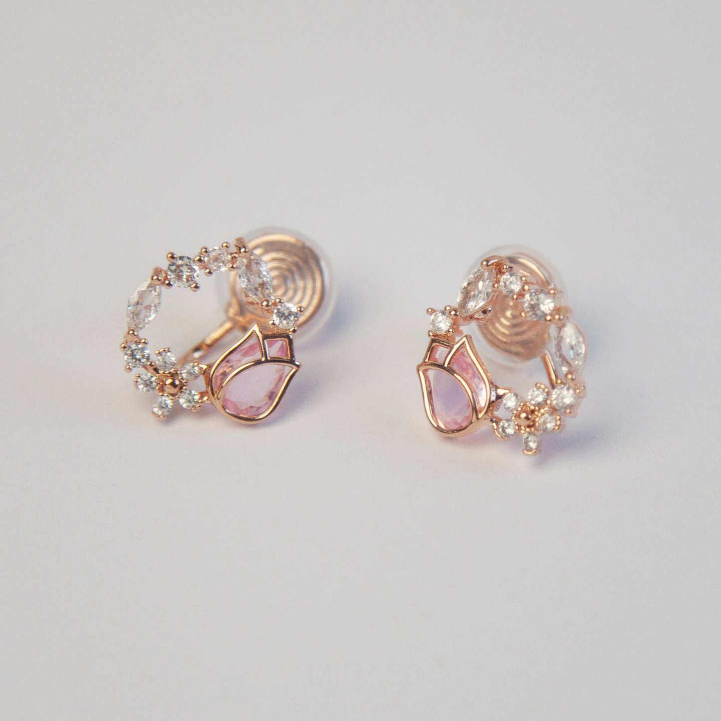 Rose Gold Pink Tulip Gemstone Crystal Wreath Clip On Earrings