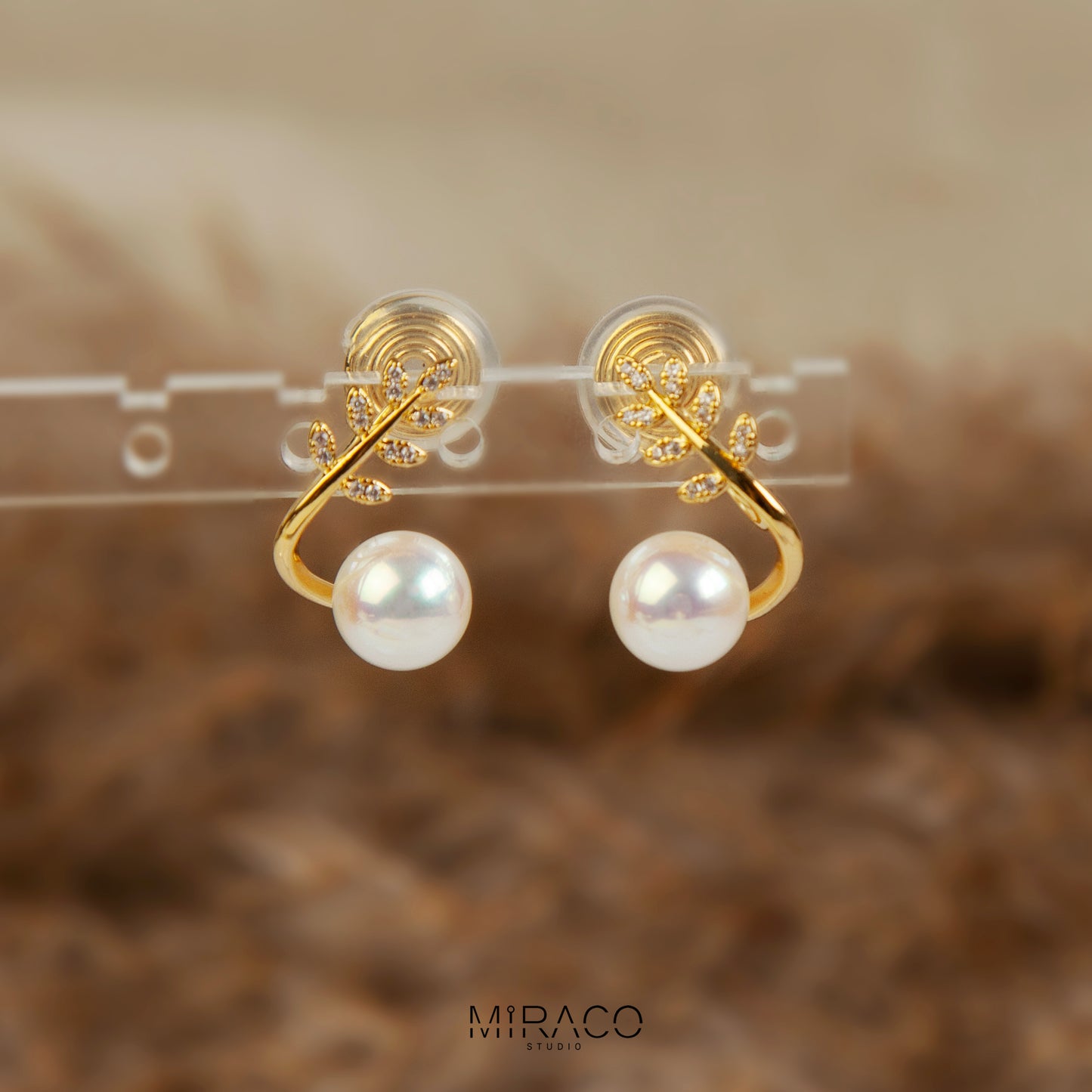 Gold Plated Pearls CZ Stud Clip On Earrings