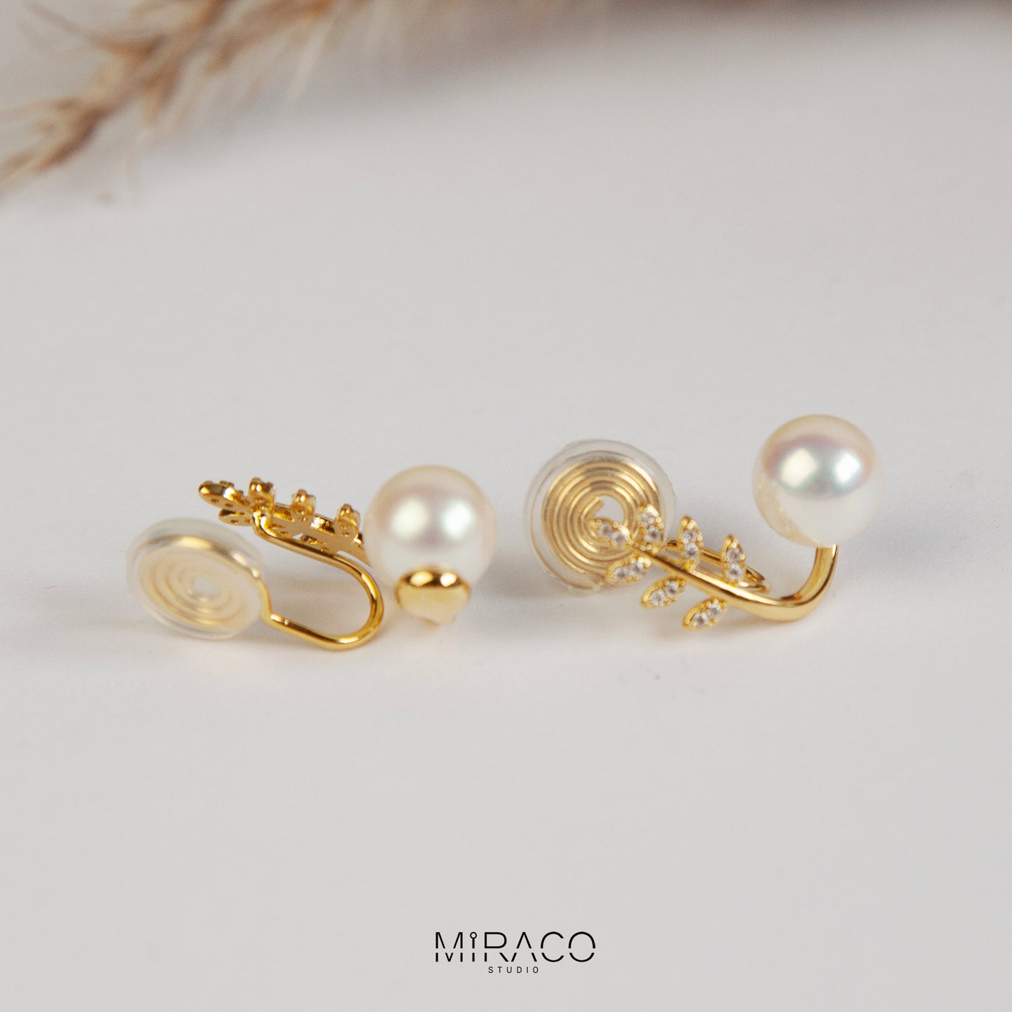 Gold Plated Pearls CZ Stud Clip On Earrings