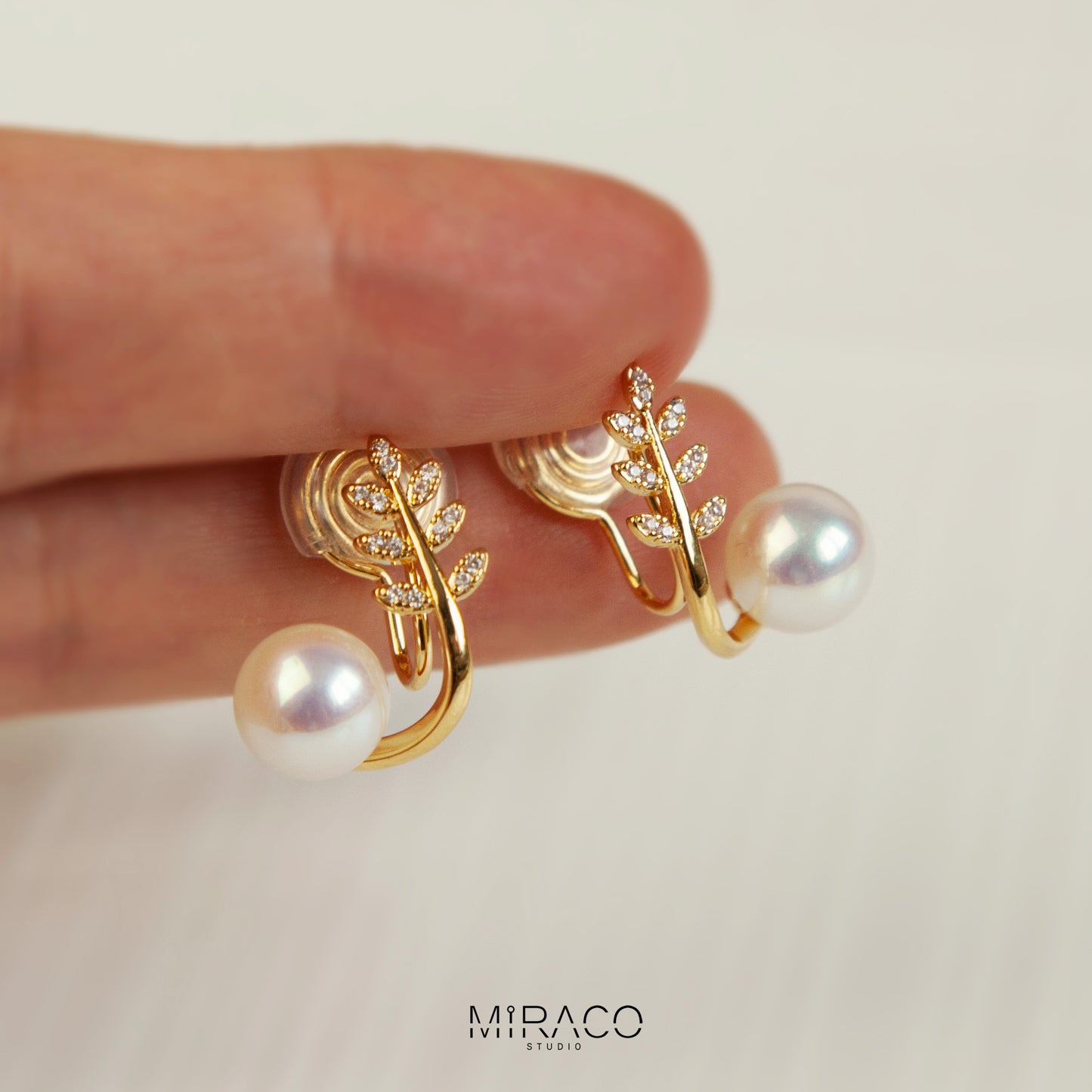 Gold Plated Pearls CZ Stud Clip On Earrings