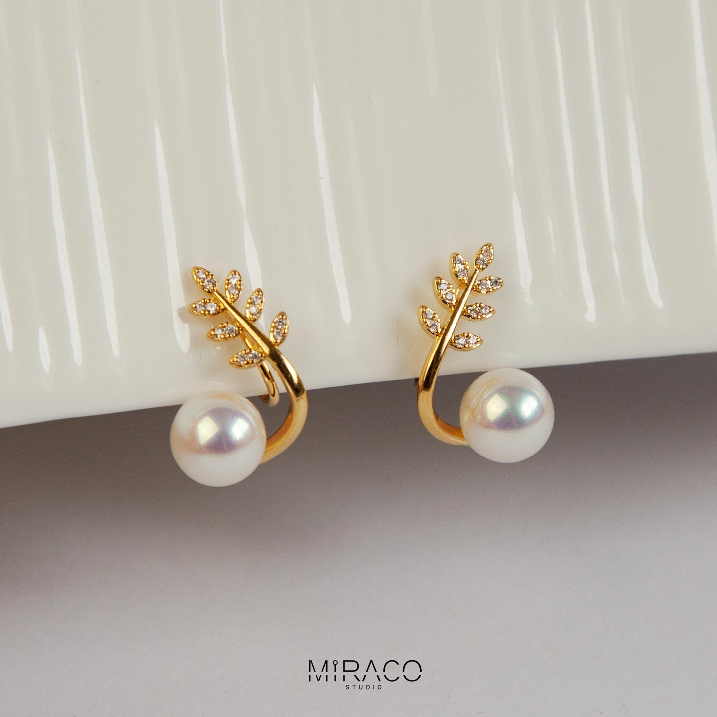 Gold Plated Pearls CZ Stud Clip On Earrings