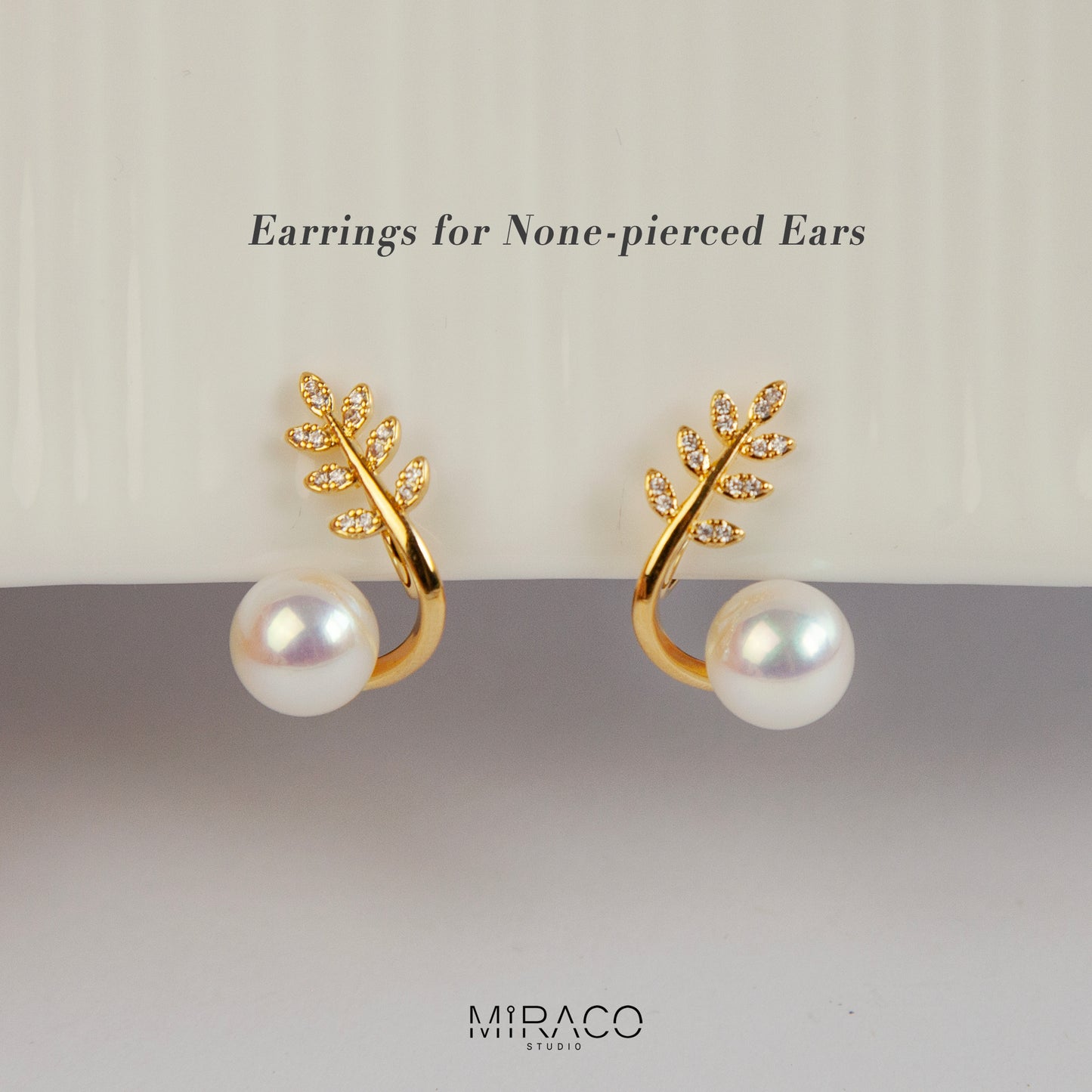 Gold Plated Pearls CZ Stud Clip On Earrings