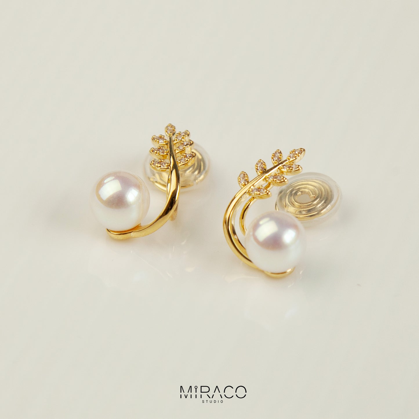 Gold Plated Pearls CZ Stud Clip On Earrings