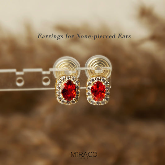 Clip On Earrings with Ruby Rhinestones