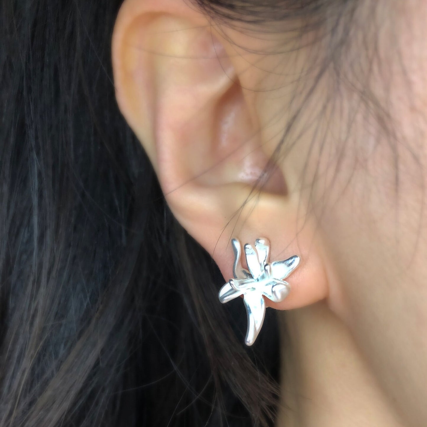 Silver Colour Flower Stud Clip On Earrings