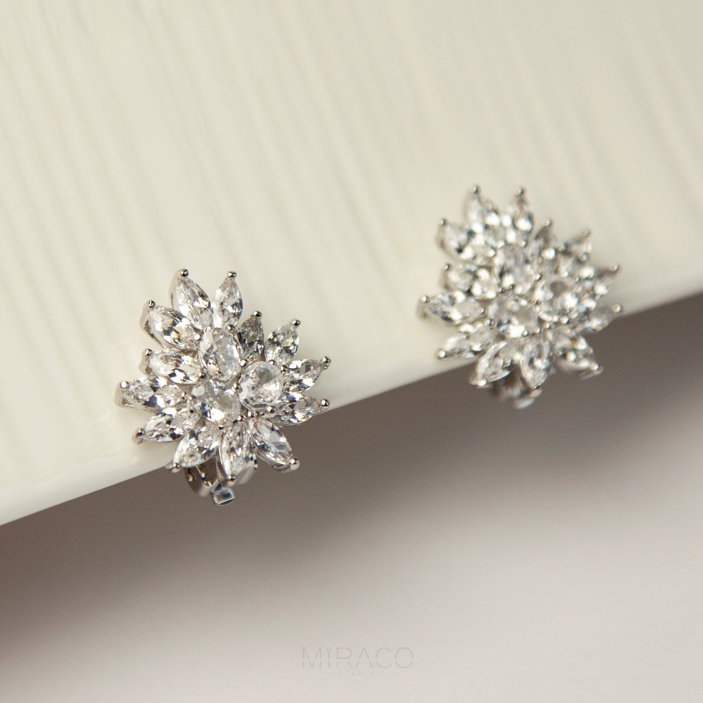 Clip On Large Diamond Cluster Stud Earrings