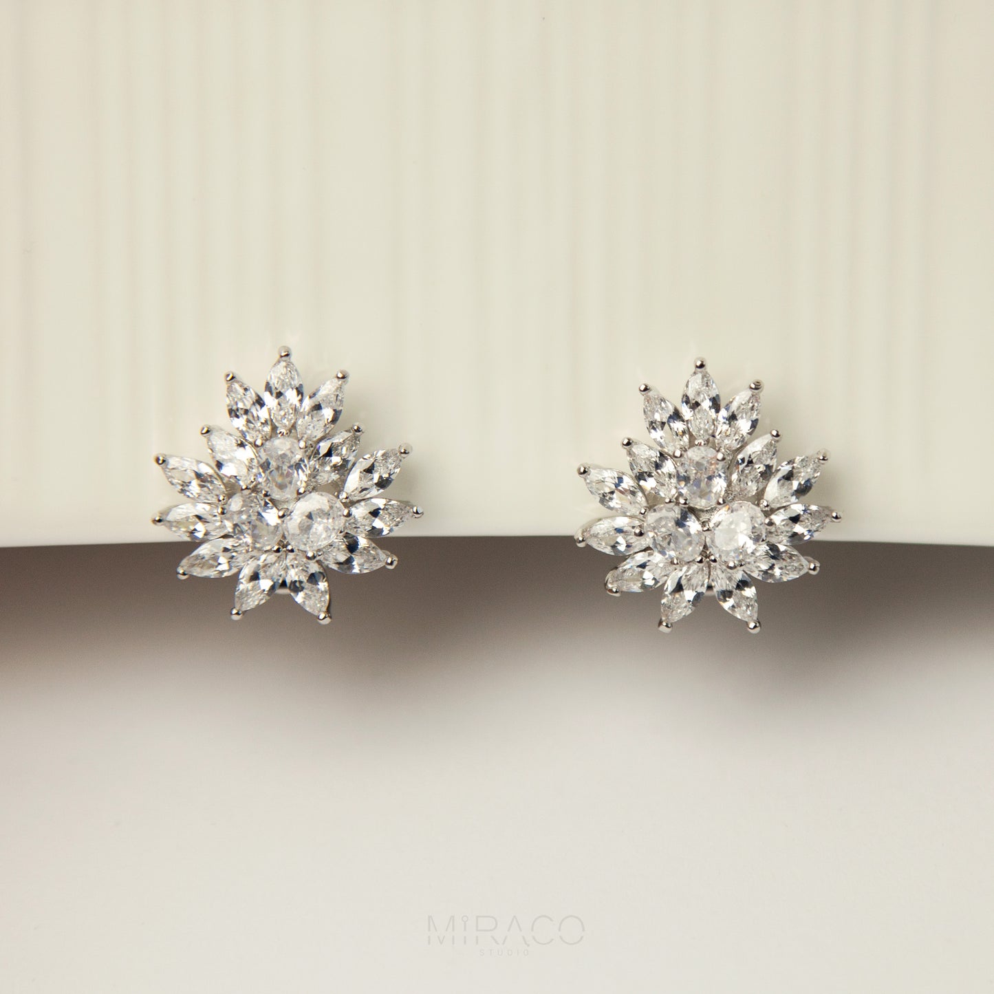 Clip On Large Diamond Cluster Stud Earrings