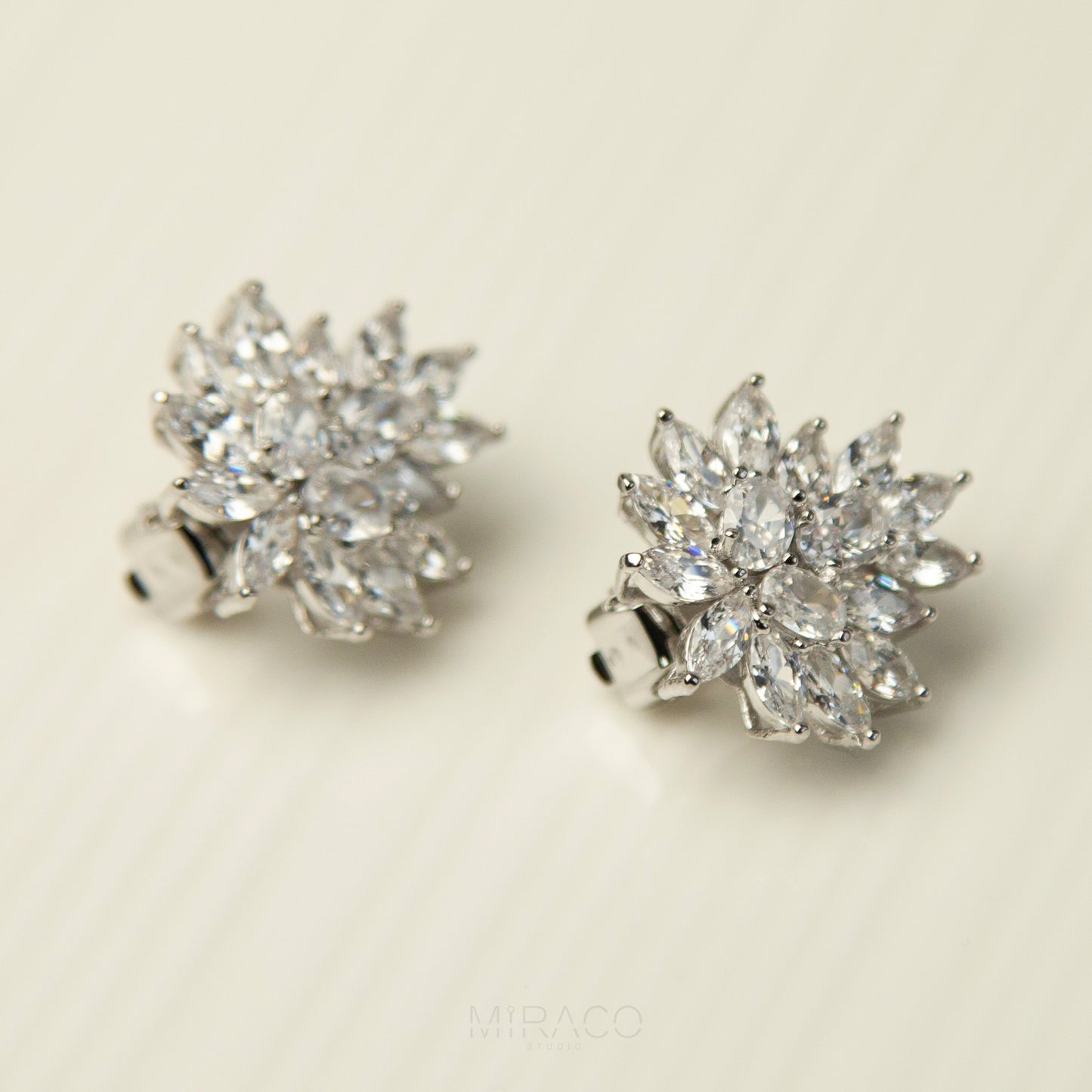 Clip On Large Diamond Cluster Stud Earrings