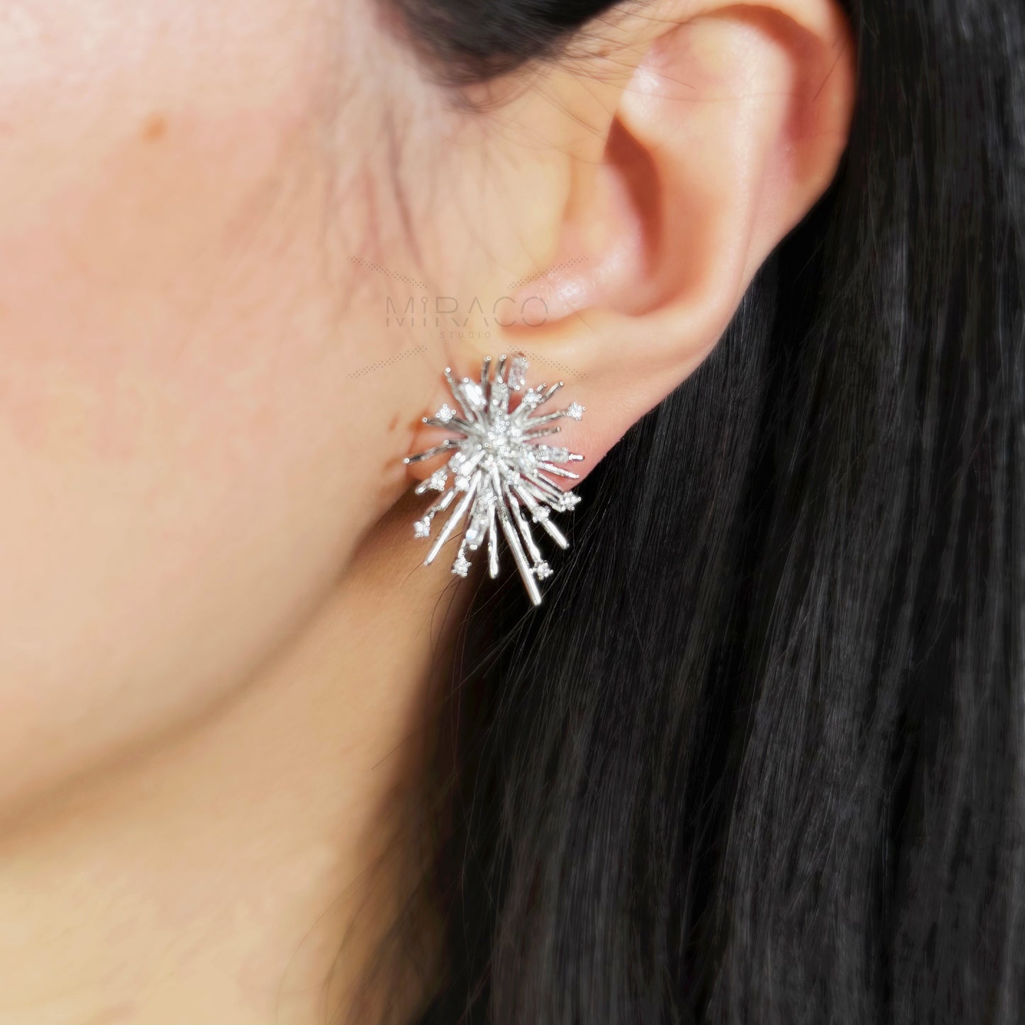 Silver Colour Clip On Starburst Diamond Earrings