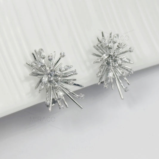 Silver Colour Clip On Starburst Diamond Earrings