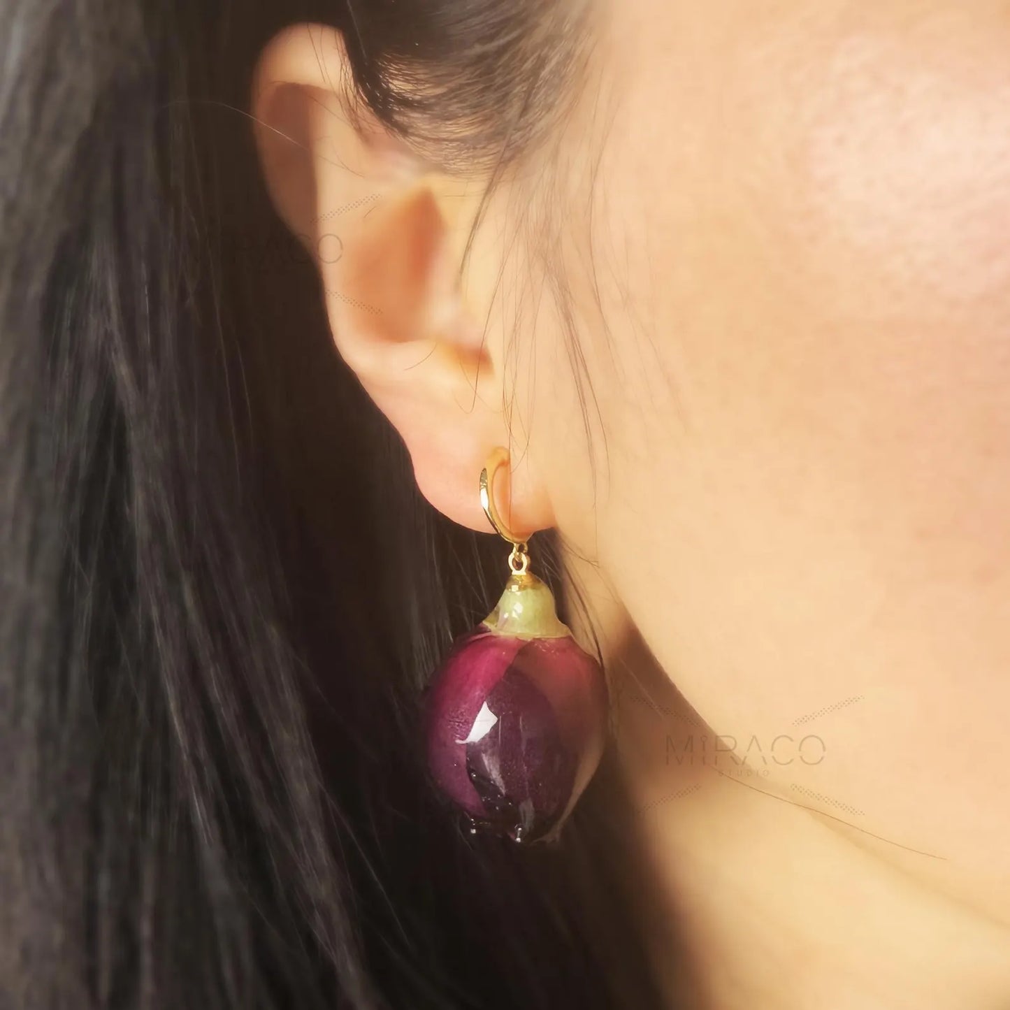 Clip On Real Dried Flower Resin Earrings