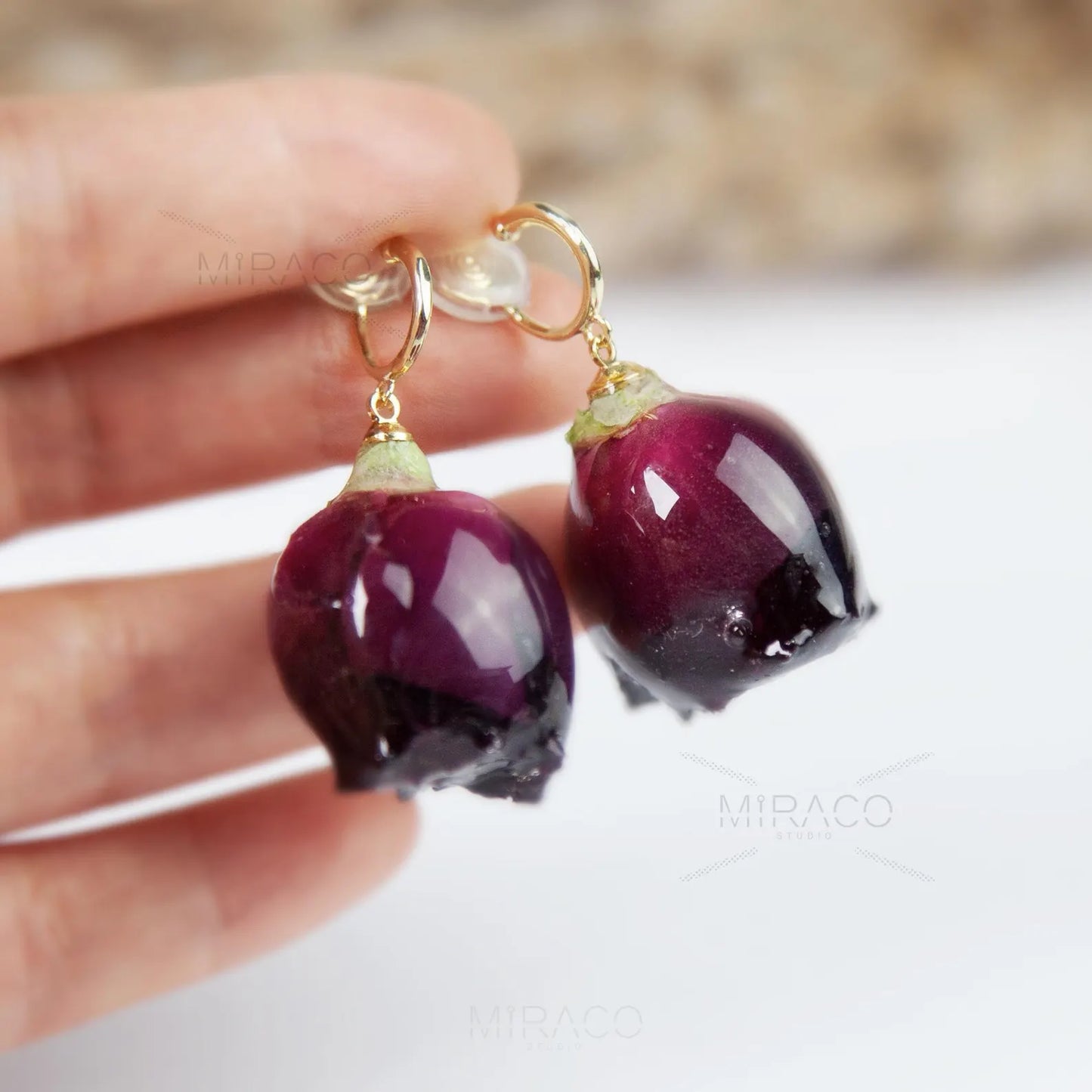 Clip On Real Dried Flower Resin Earrings