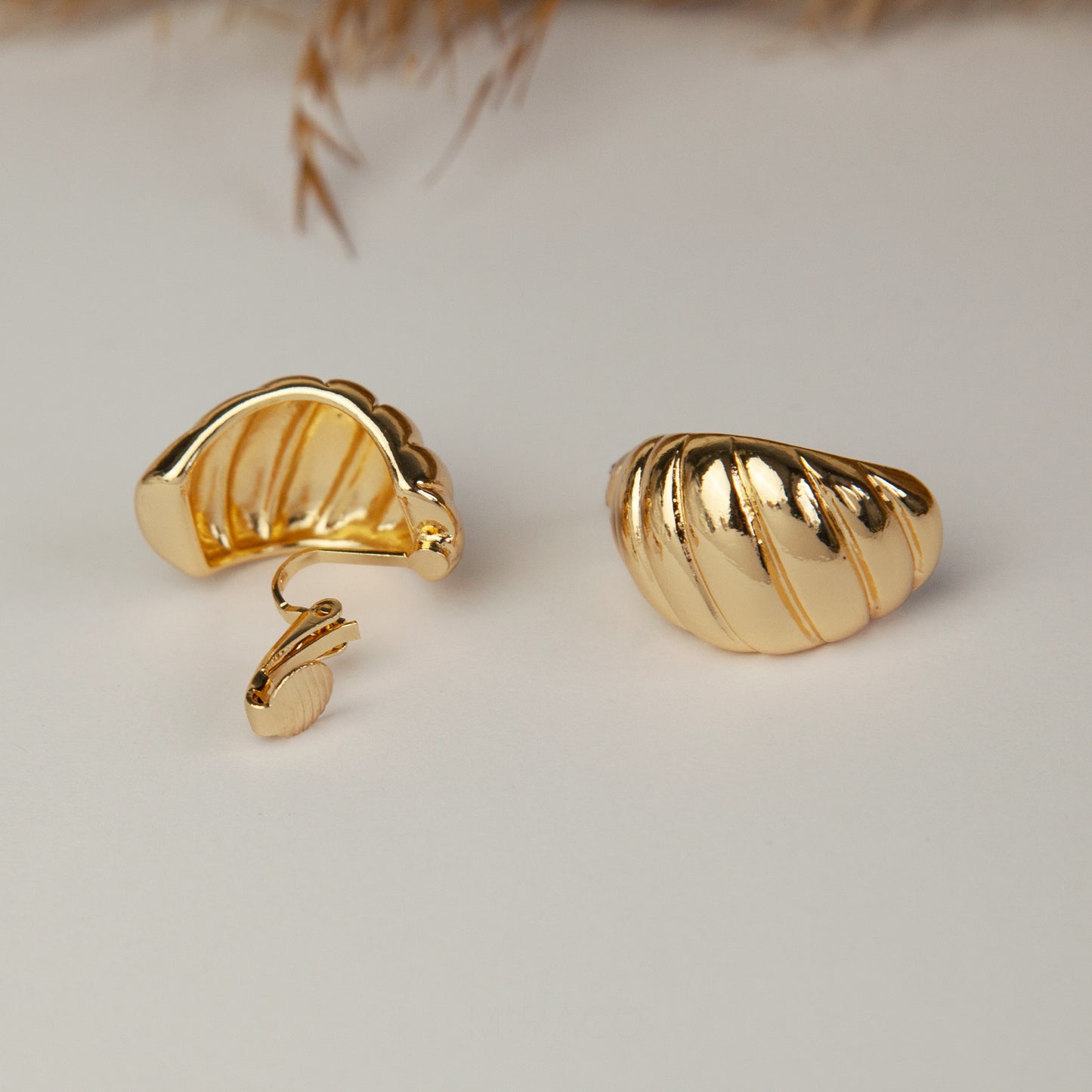 Large Croissant Stud Clip On Earrings