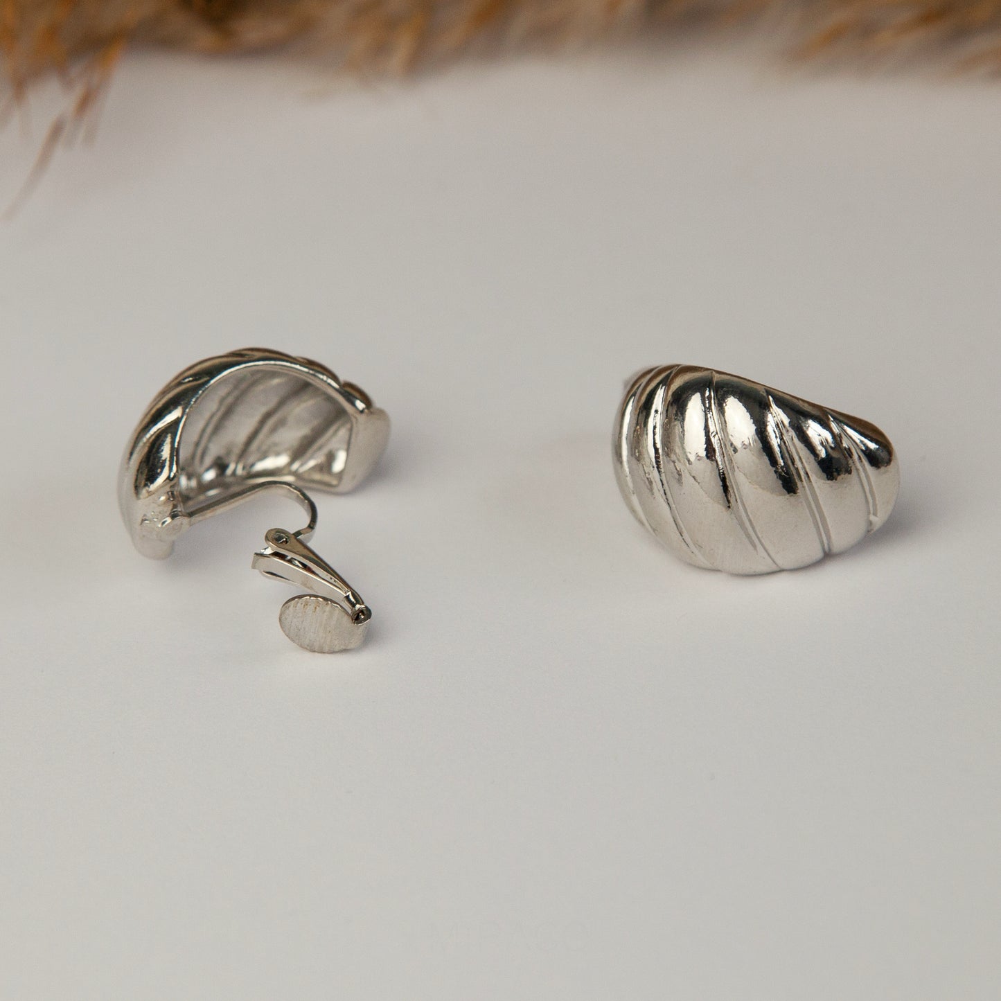 Large Croissant Stud Clip On Earrings