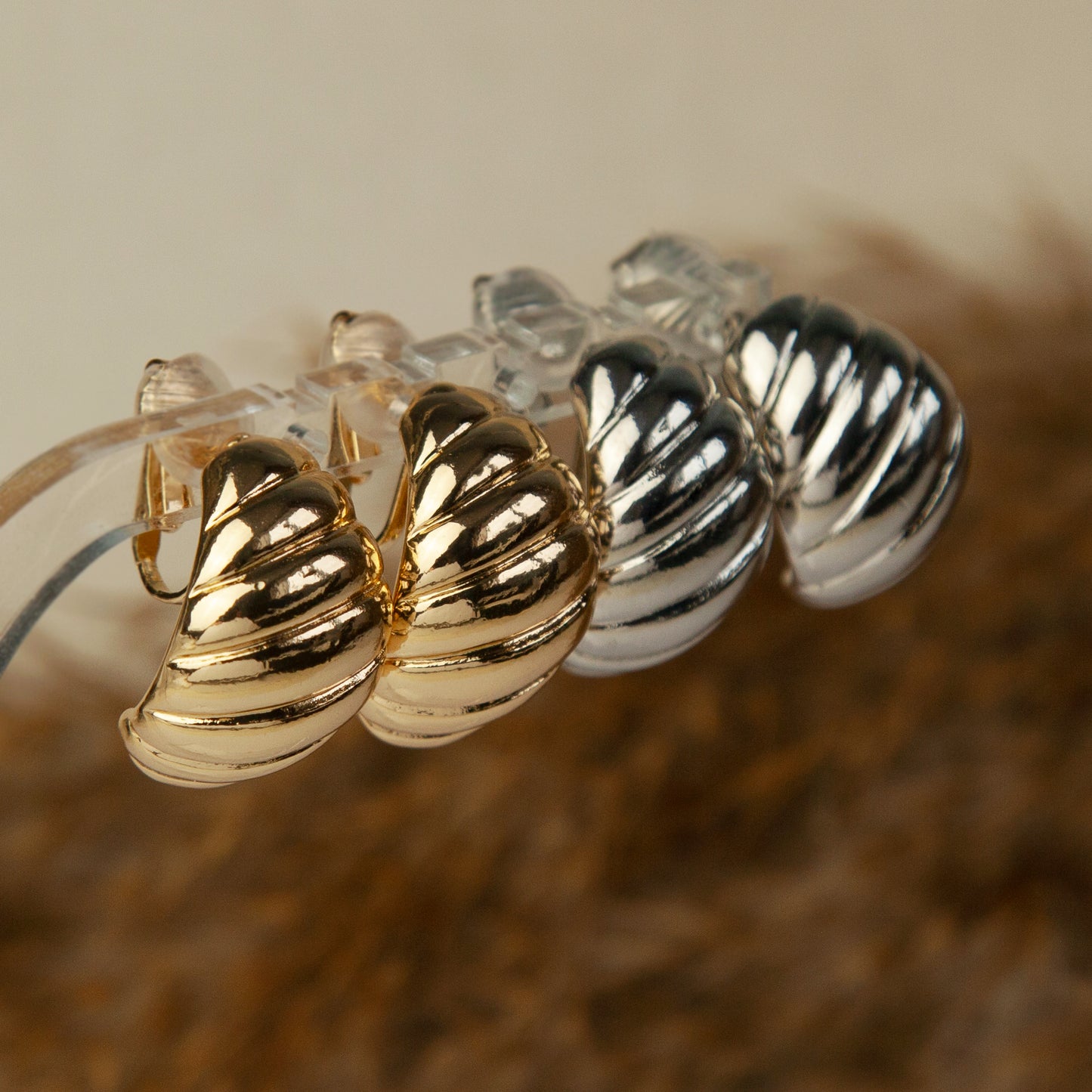 Large Croissant Stud Clip On Earrings