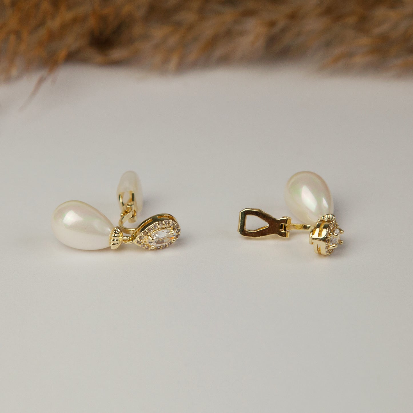 Clip On Pearls Diamond Earrings