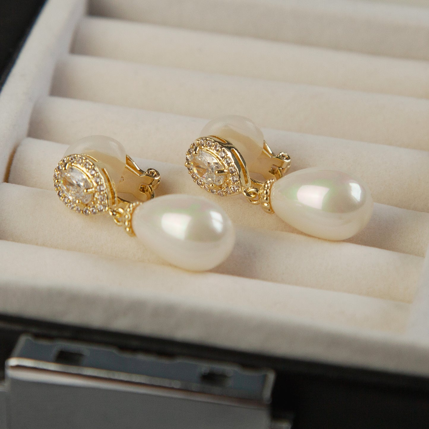 Clip On Pearls Diamond Earrings