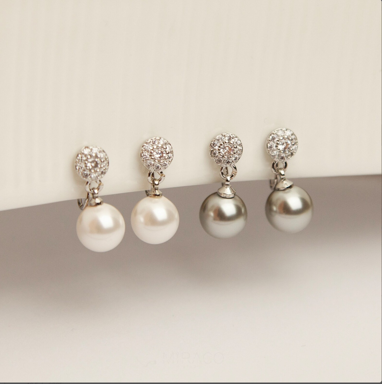 Grey or White Pearls Dangle Clip On Earrings