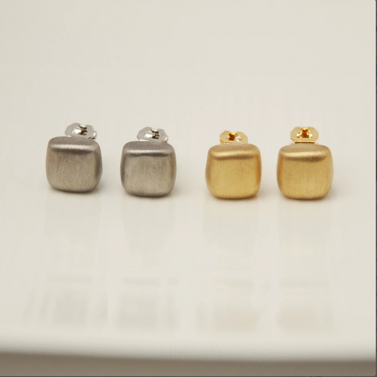 Square Brushed Metal Clip On Stud Earrings