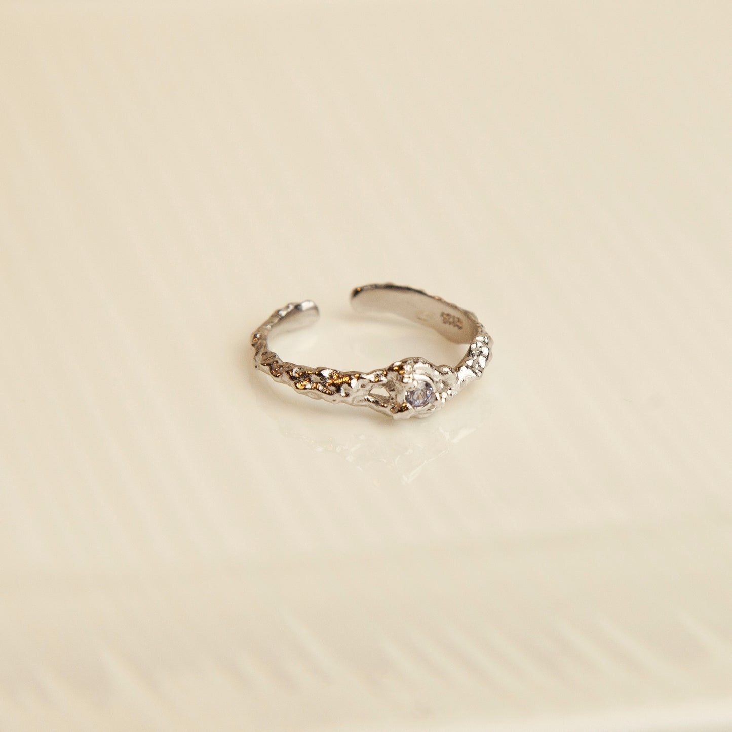 Sterling Silver Hammered Adjustable Diamond Lava Ring