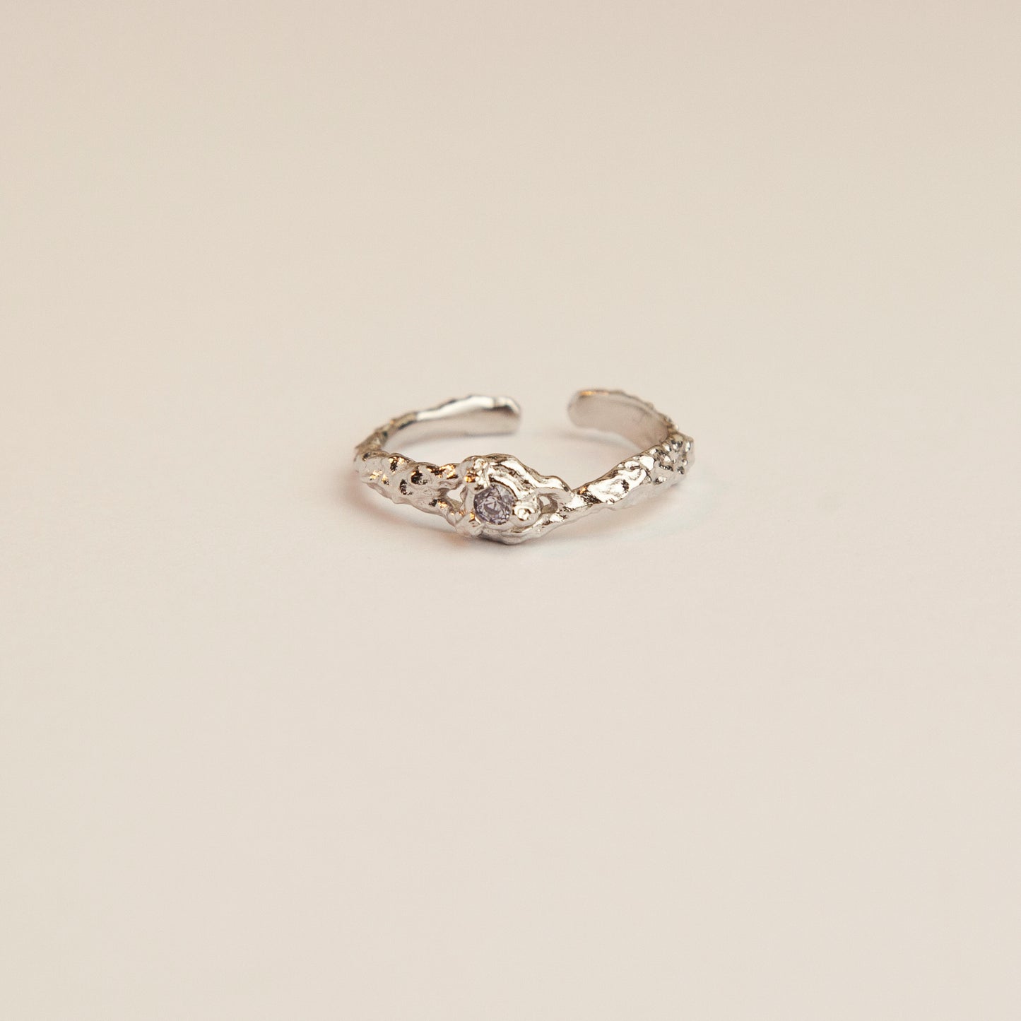 Sterling Silver Hammered Adjustable Diamond Lava Ring