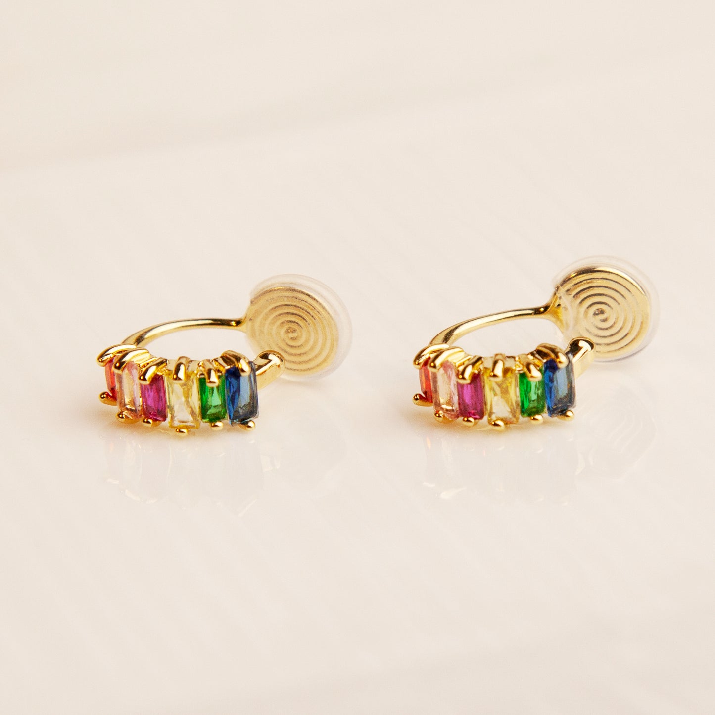 Rainbow Clip On Huggie Earrings