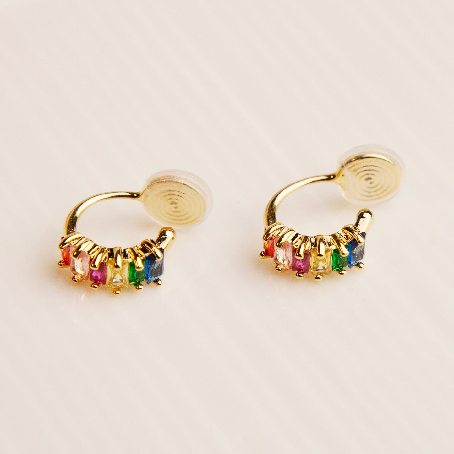 Rainbow Clip On Huggie Earrings