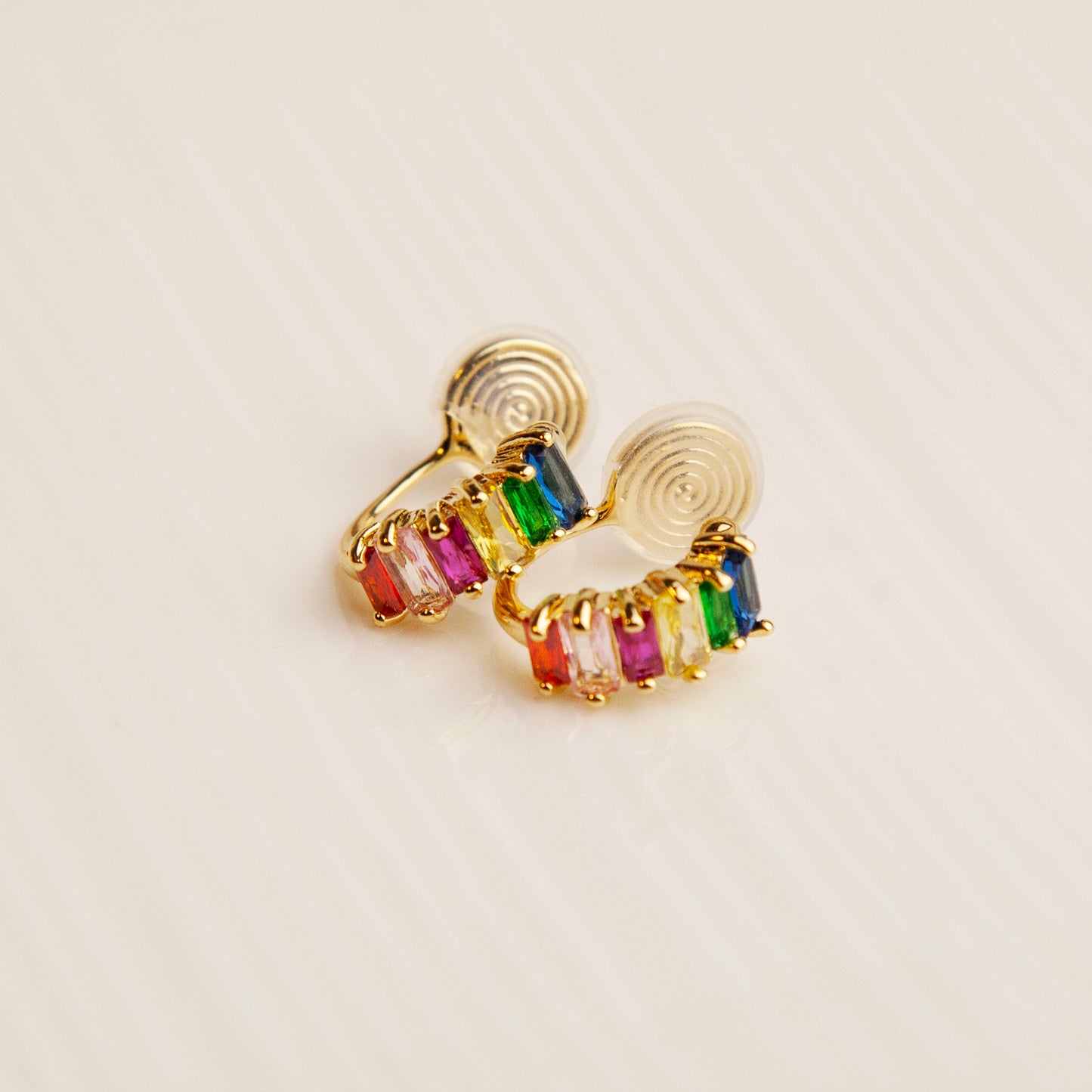 Rainbow Clip On Huggie Earrings