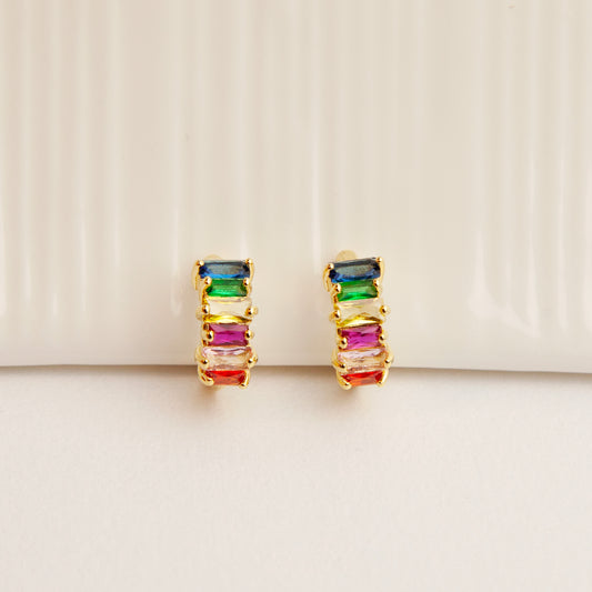 Rainbow Clip On Huggie Earrings