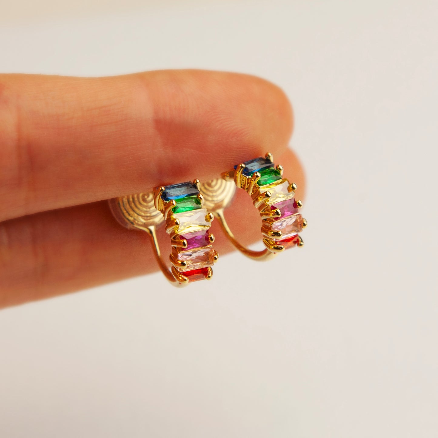 Rainbow Clip On Huggie Earrings