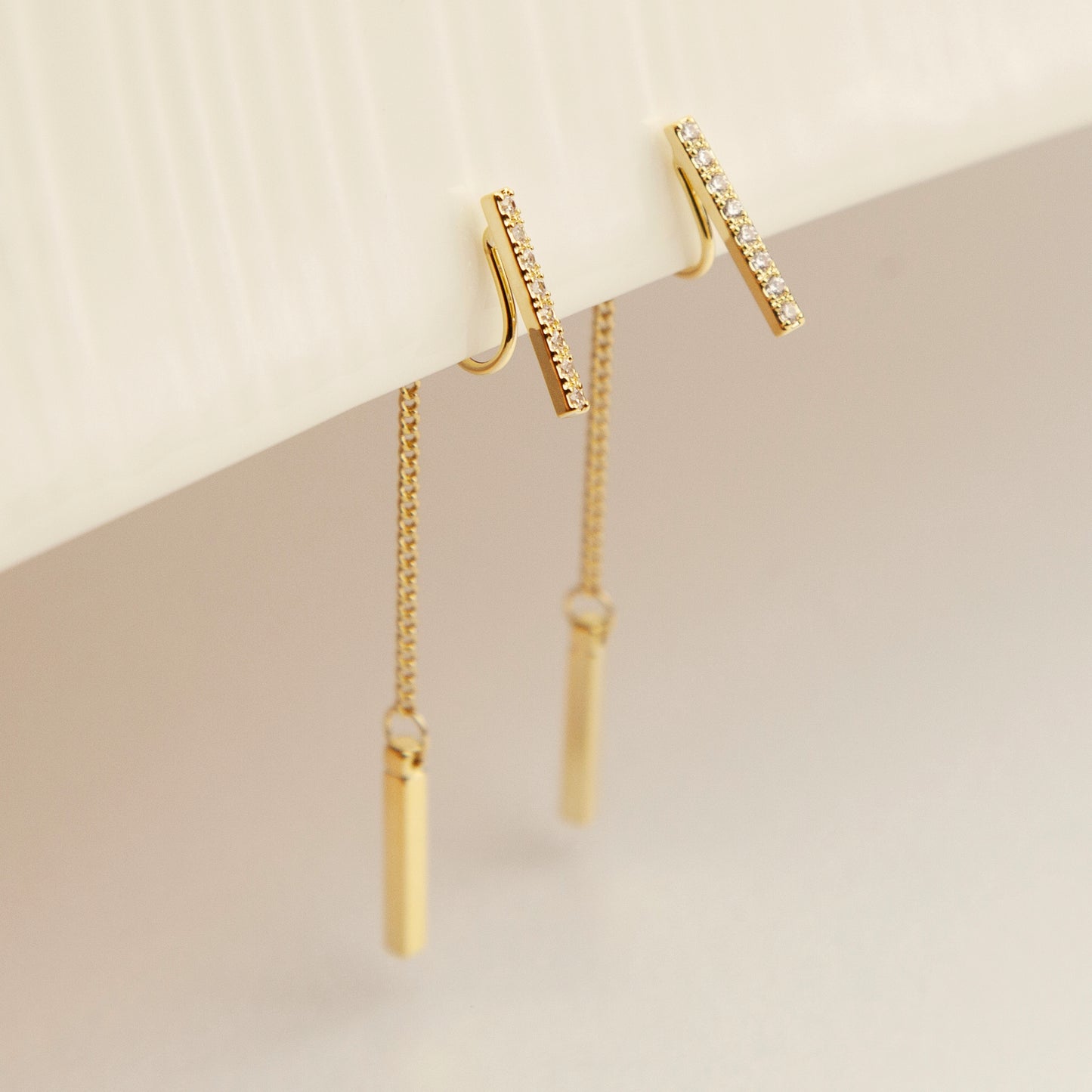 Clip On Crystal Long Chain Earrings