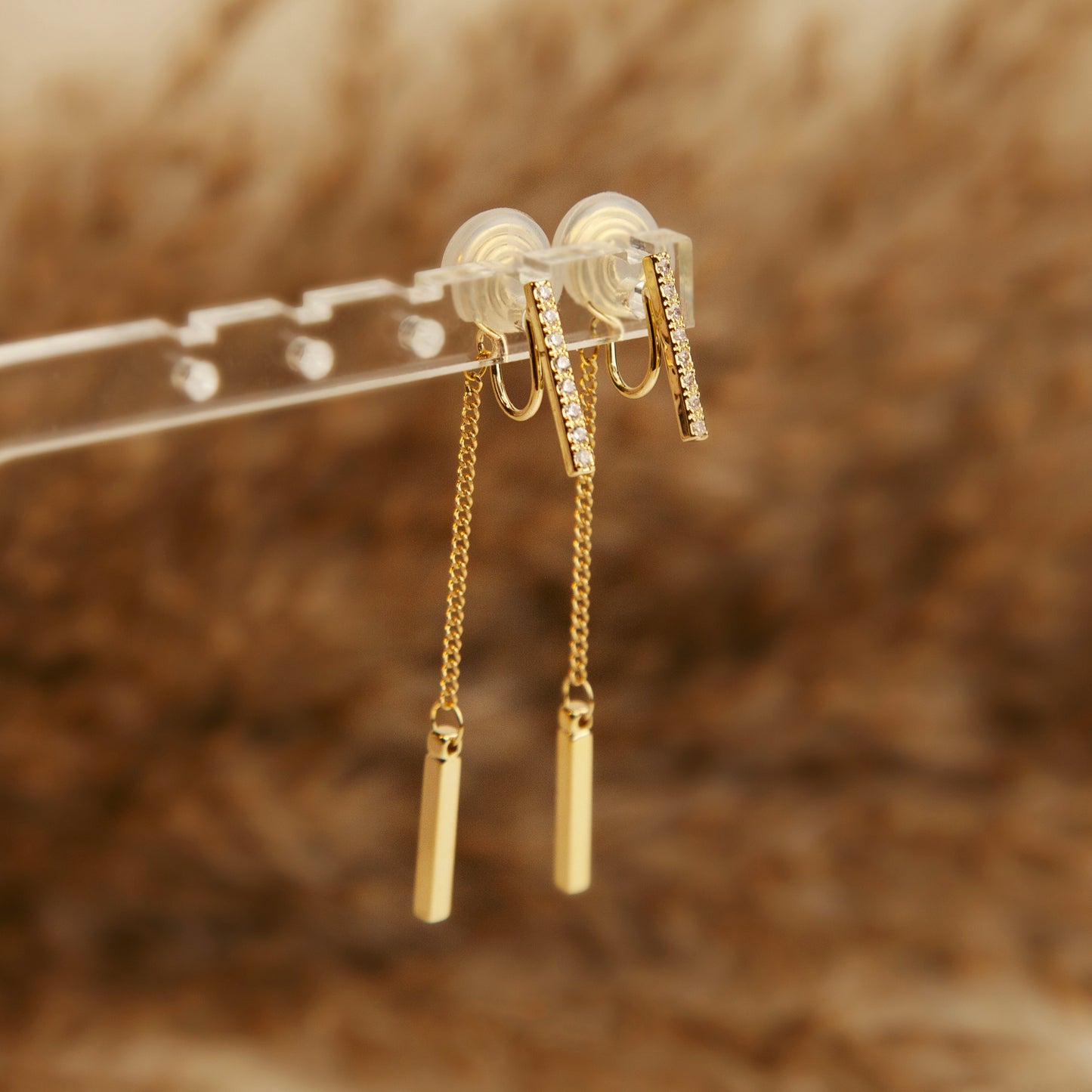 Clip On Crystal Long Chain Earrings