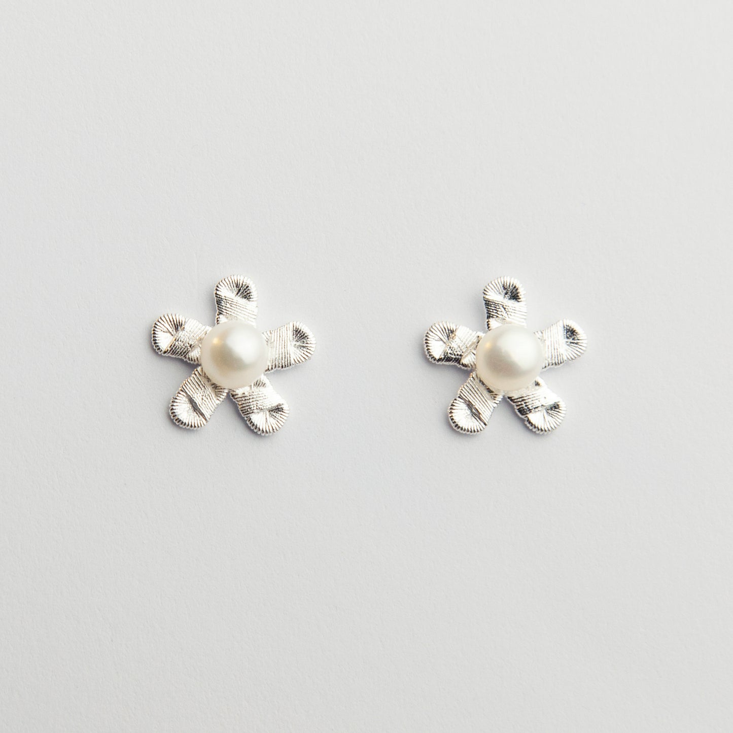 Sterling Silver Flower Stud Earrings with Freshwater Pearls