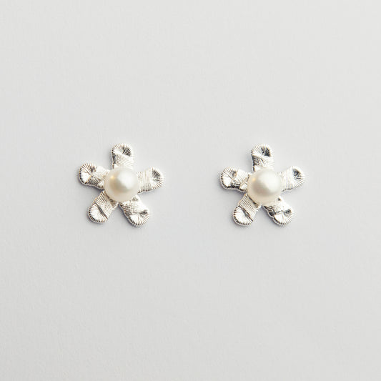 Sterling Silver Flower Stud Earrings with Freshwater Pearls